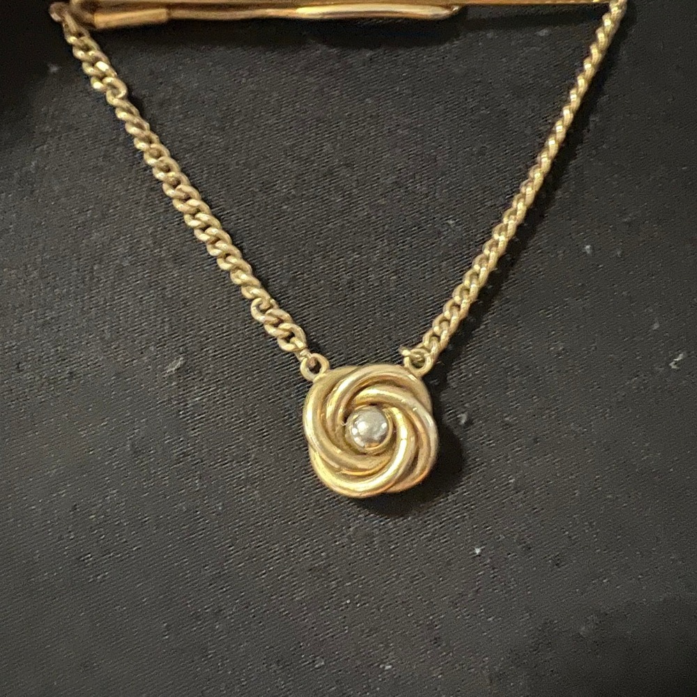 Vintage Swank Gold Tone Love Knot‎ Tie Chain Mens Mid Century Accessory
